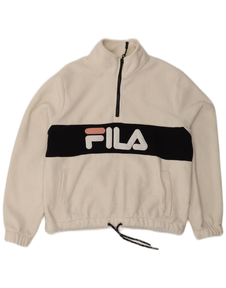 FILA Womens Oversized Graphic Fleece Jumper UK 10 Small White Colourblock