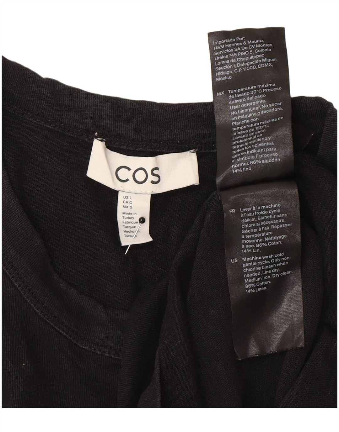 Cos Mens T-Shirt Top Large Black Cotton