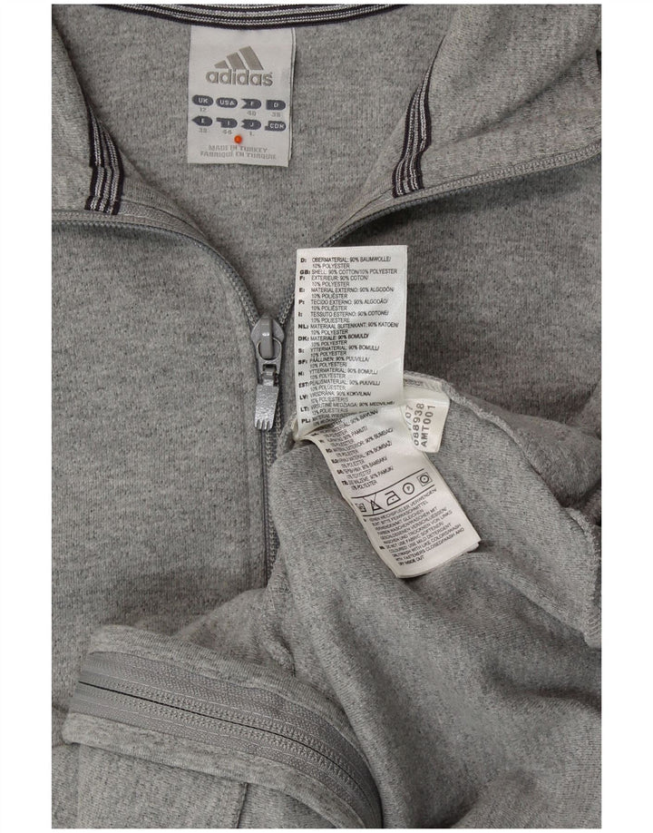 Adidas Womens Crop Tracksuit Top Jacket UK 12 Medium Grey Cotton