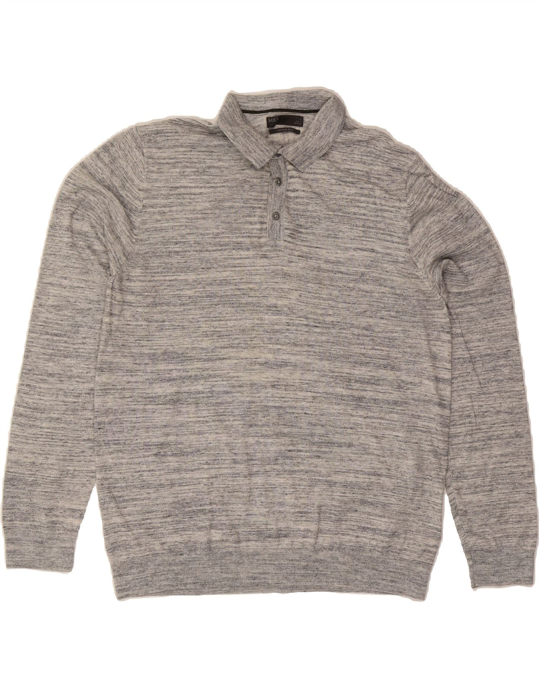 MARKS & SPENCER Mens Polo Neck Jumper Sweater Large Grey Cotton Vintage Marks & Spencer and Second-Hand Marks & Spencer from Messina Hembry 