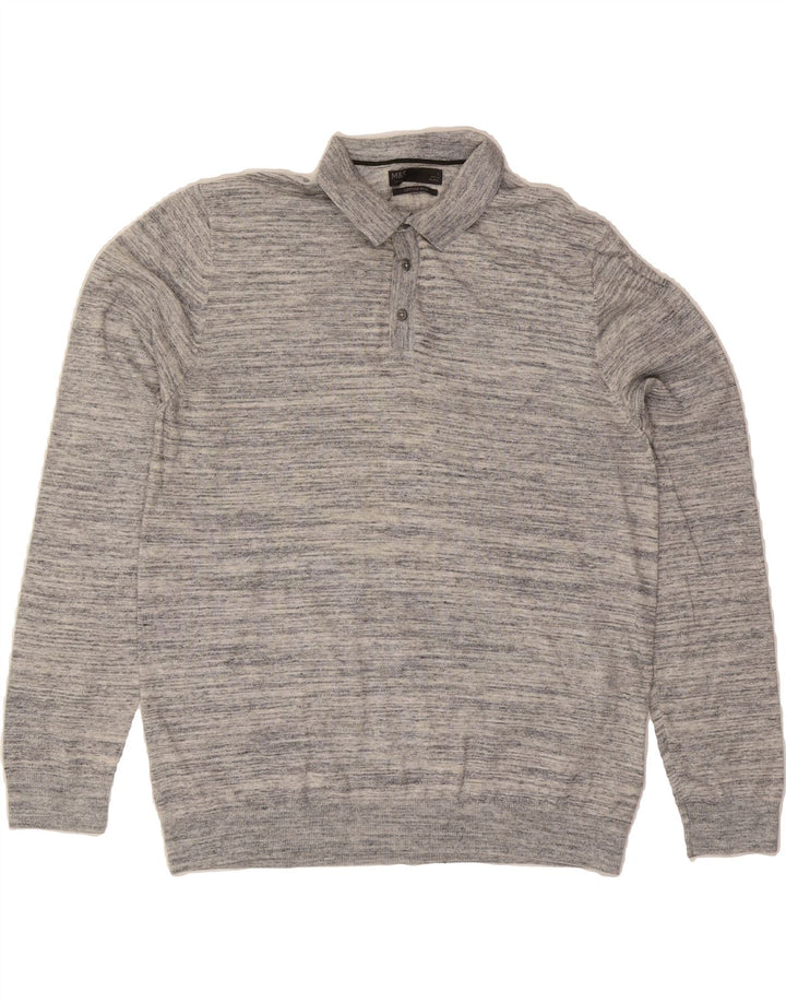 MARKS & SPENCER Mens Polo Neck Jumper Sweater Large Grey Cotton Vintage Marks & Spencer and Second-Hand Marks & Spencer from Messina Hembry 