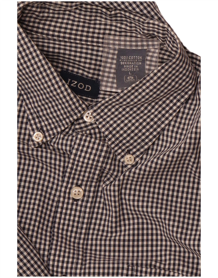 IZOD Mens Shirt Large Navy Blue Gingham Cotton