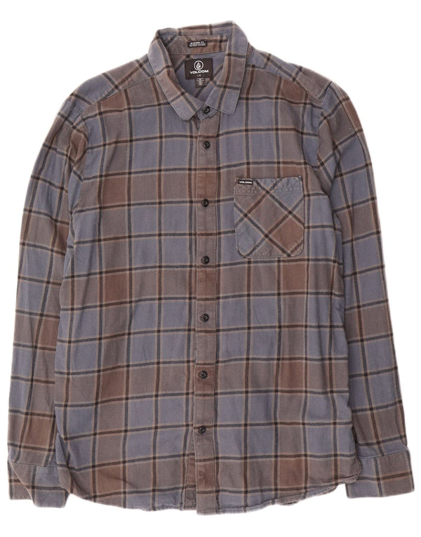 Volcom Mens Modern Fit Flannel Shirt Large Blue Plaid Cotton
