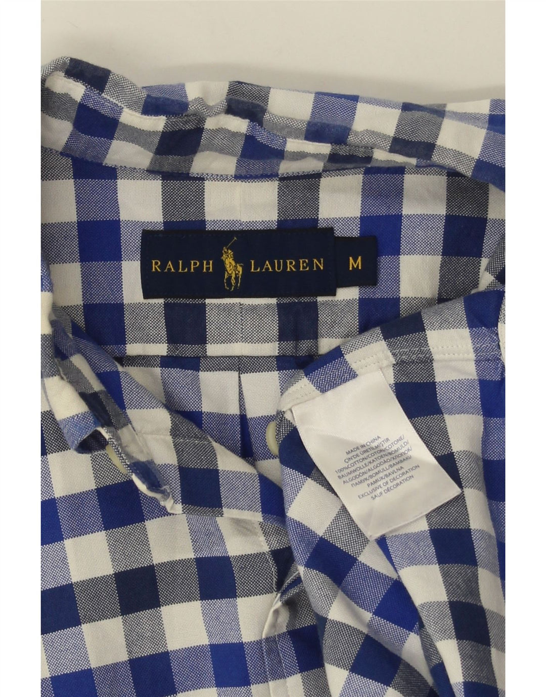 Ralph Lauren Mens Short Sleeve Shirt Medium Blue Gingham Cotton