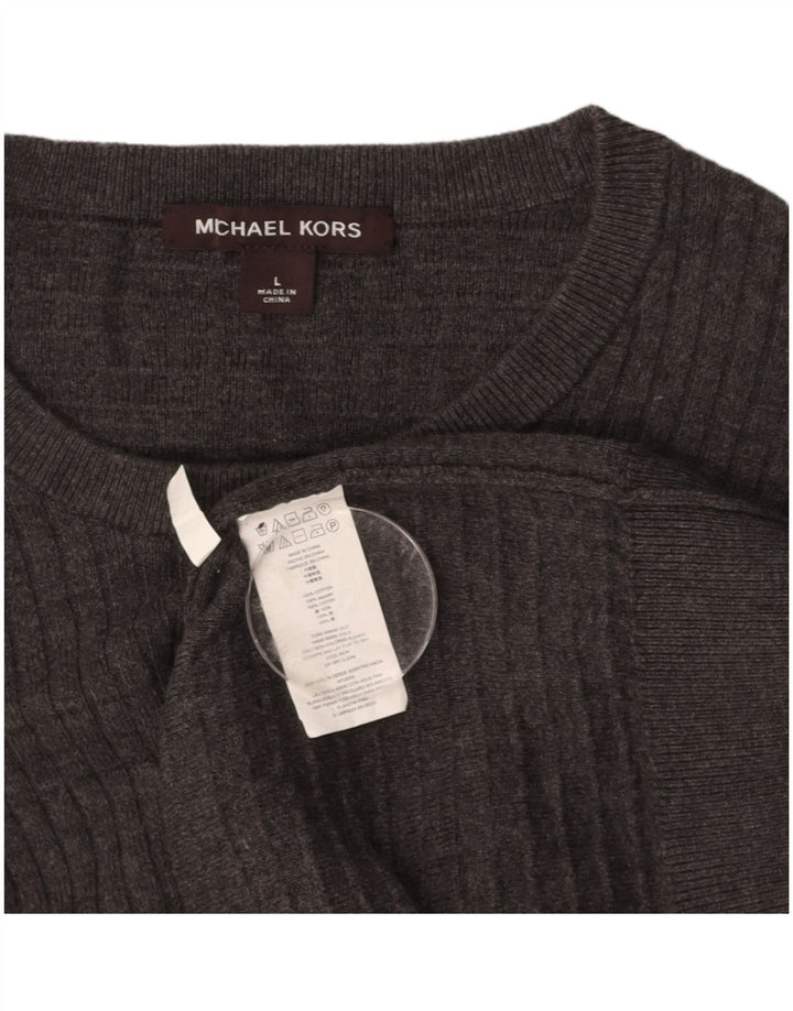 MICHAEL KORS Mens Crew Neck Jumper Sweater Large Grey Cotton