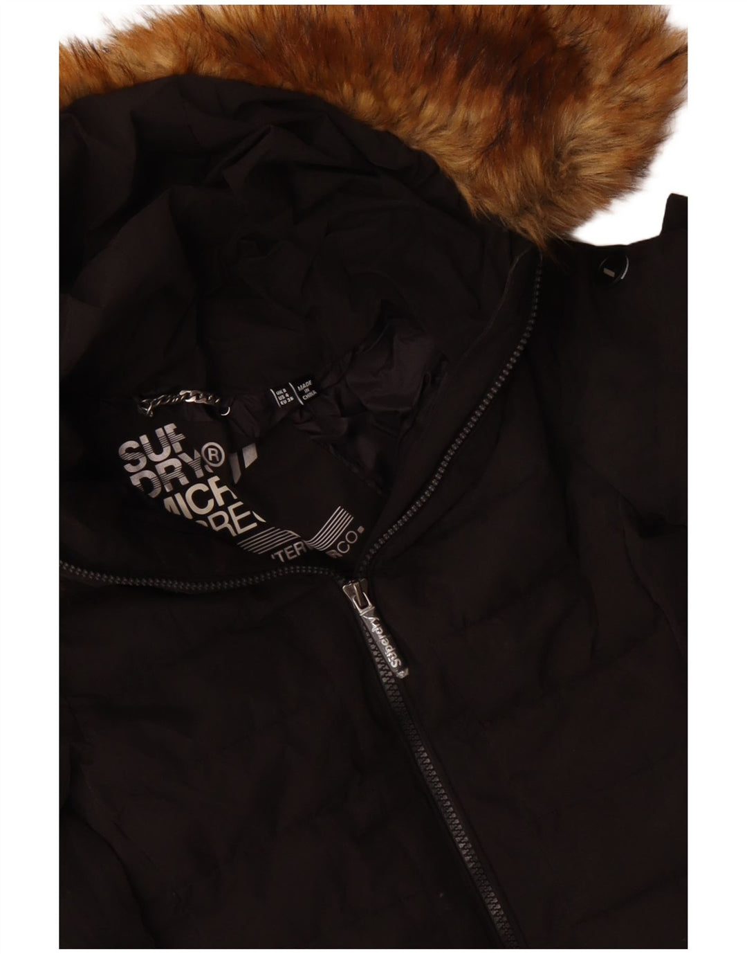 Superdry Womens Hooded Padded Jacket UK 8 Small Black Polyester