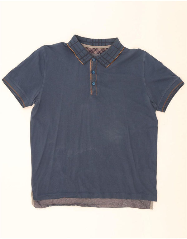 Hugo Boss Mens Regular Fit Polo Shirt Medium Navy Blue Check Cotton