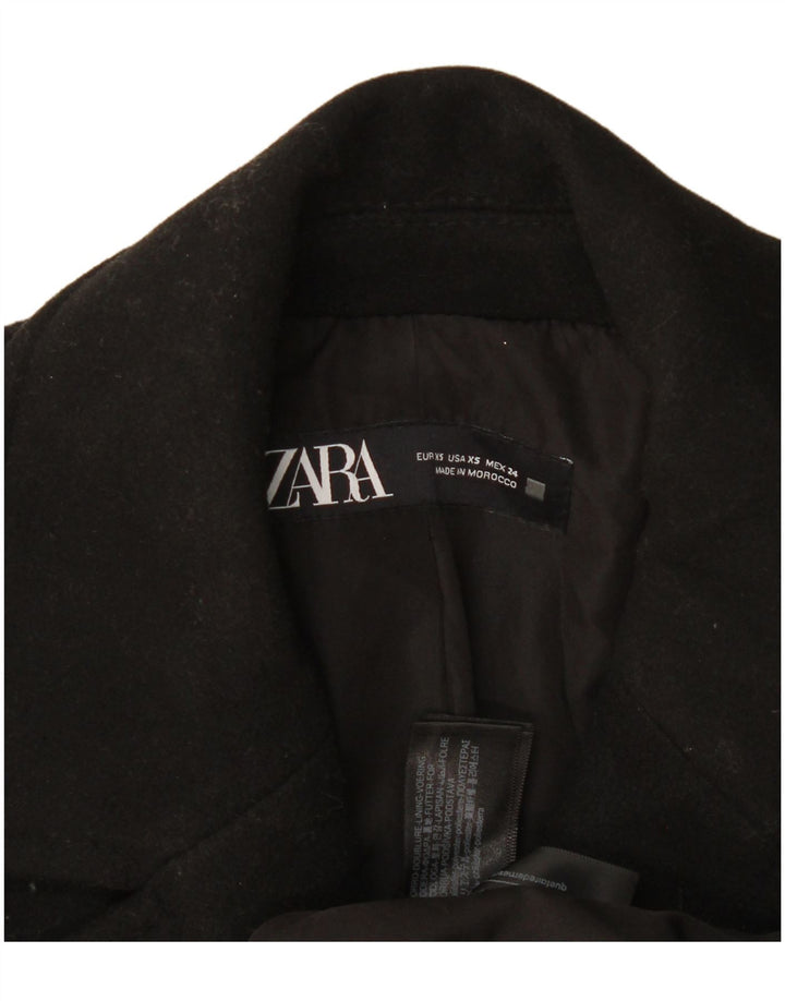 Zara Womens Oversized Double Breasted Coat UK 6 XS Black Polyester
