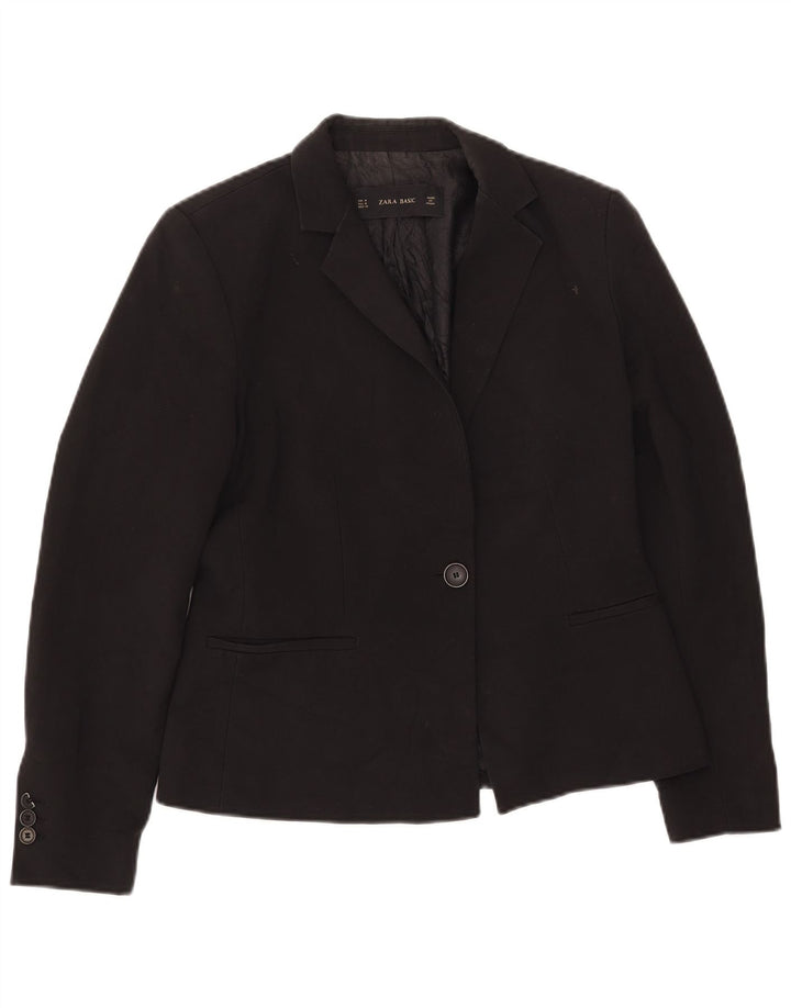 Zara Womens 1 Button Blazer Jacket UK 12 Medium Black