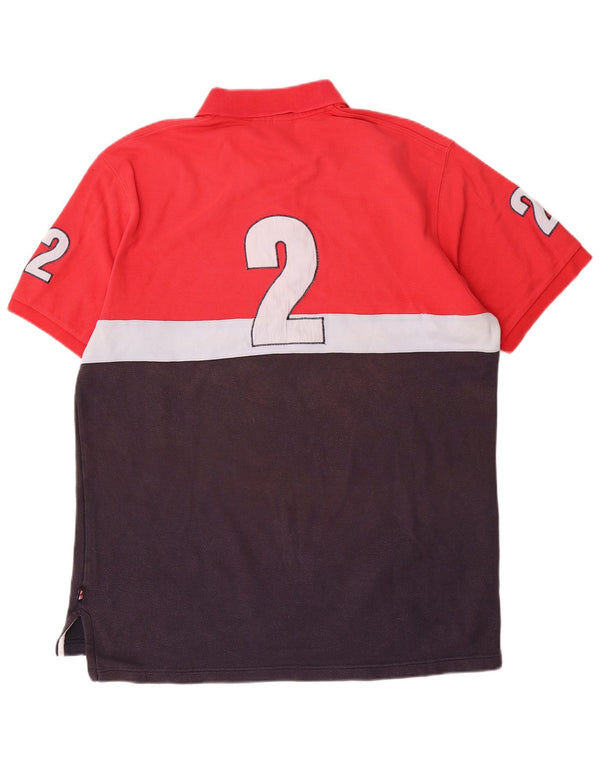 Hackett Mens Graphic Polo Shirt Large Red Colourblock Cotton