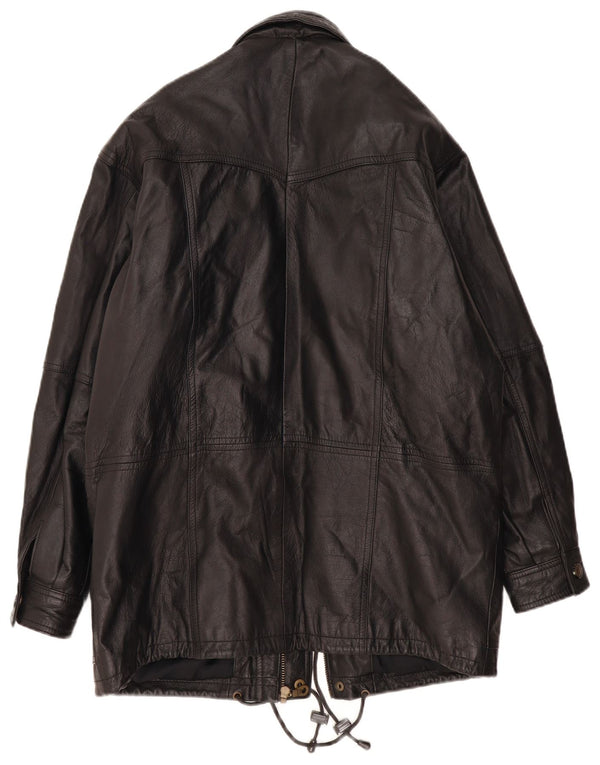 Vintage Mens Leather Coat UK 38 Medium Black Leather