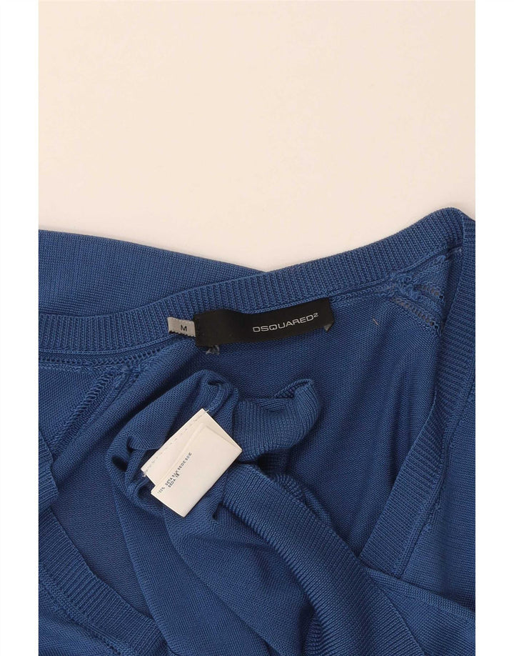 Dsquared2 Womens V-Neck Jumper Sweater UK 12 Medium Blue Silk