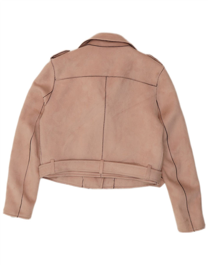ZARA Womens Crop Biker Jacket UK 12 Medium Pink Polyester