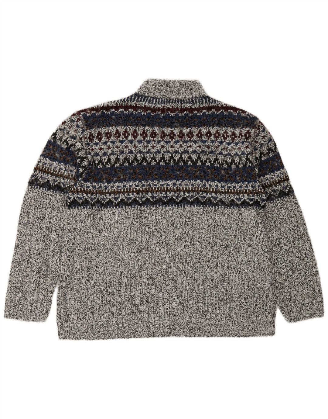 Canda Mens Zip Neck Jumper Sweater Medium Grey Fair Isle Acrylic