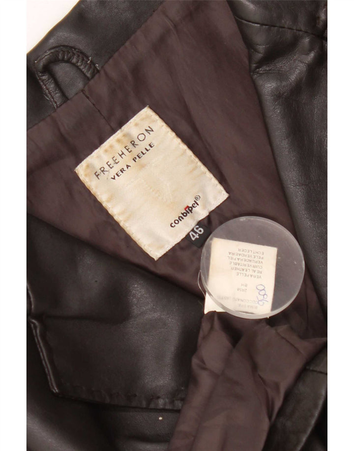 Conbipel Womens Free Heron 3 Button Leather Blazer Jacket IT 46 Large Brown