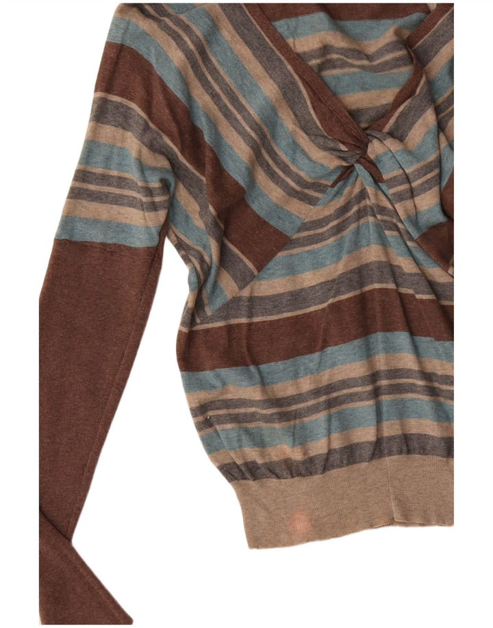 MONSOON Womens V-Neck Jumper Sweater UK 12 Medium Multicoloured Striped