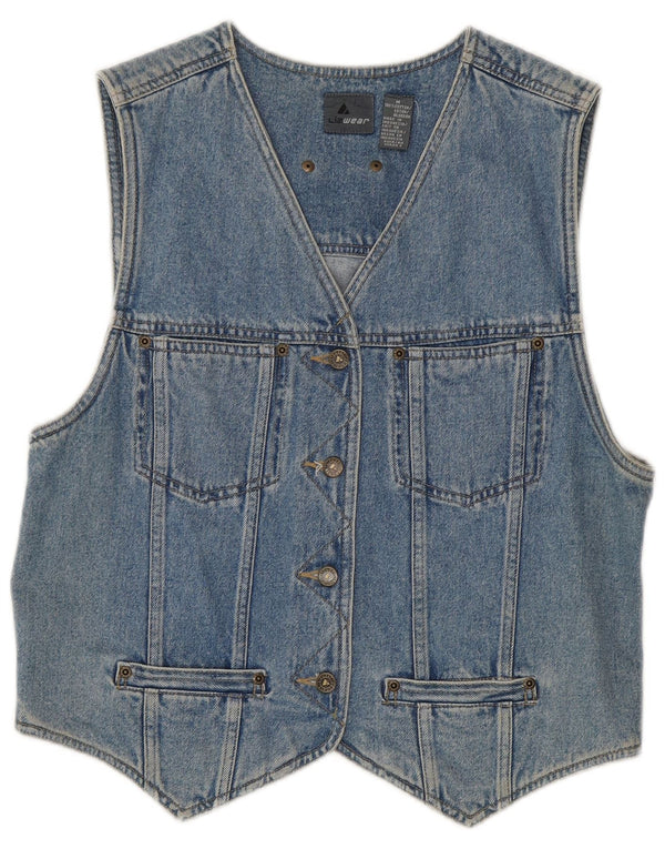 Vintage Womens Denim Waistcoat UK 14 Medium Blue Cotton