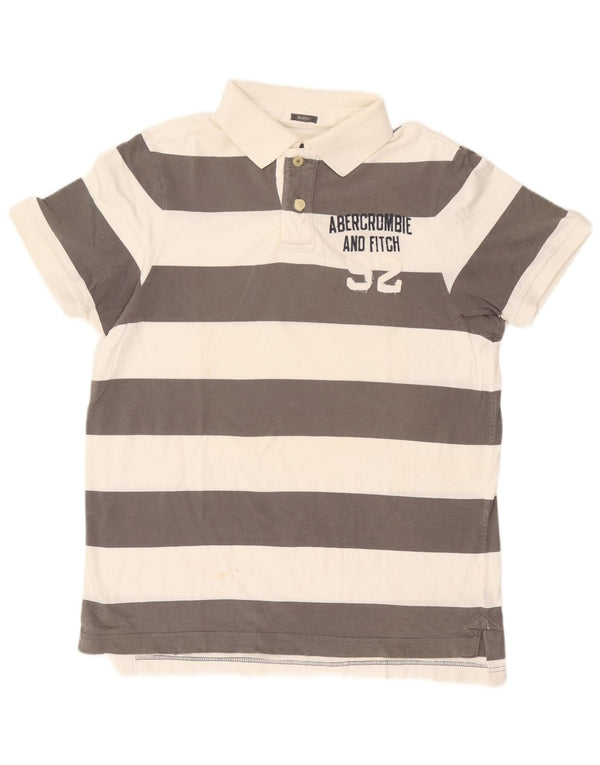 Abercrombie & Fitch Mens Muscle Graphic Rugby Polo Shirt XL Grey Striped