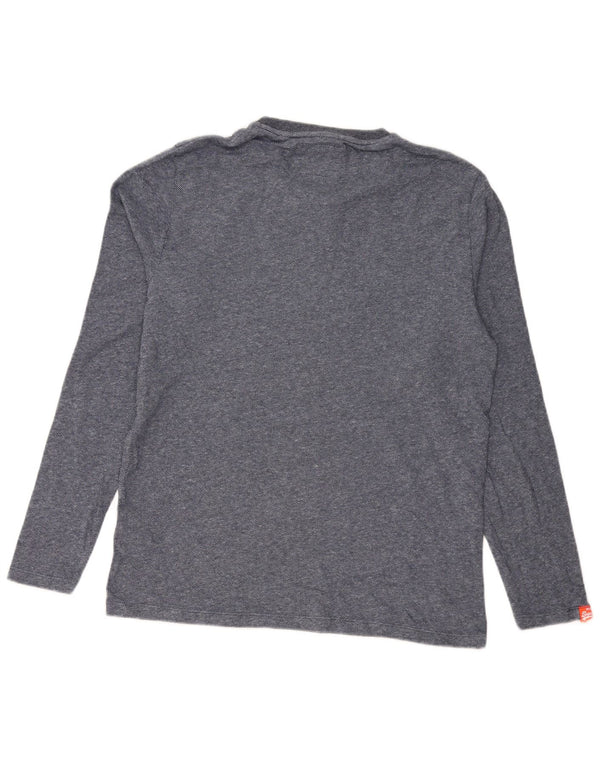 Superdry Mens Top Long Sleeve 2XL Navy Blue Flecked Cotton