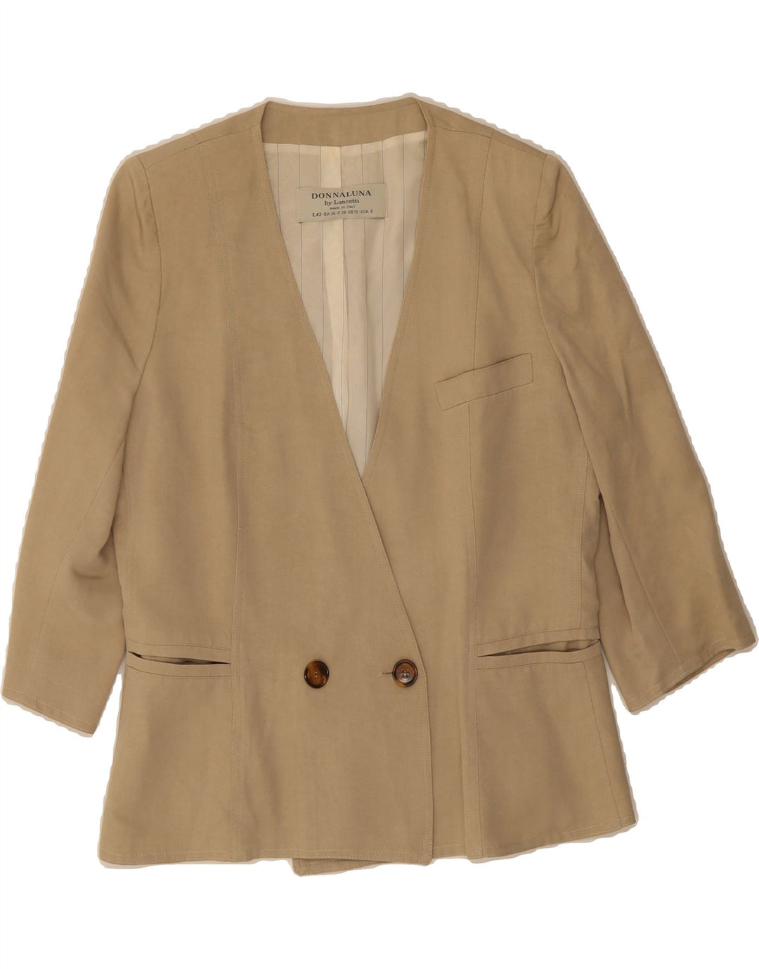 DONNA LUNA Womens 3/4 Sleeve Blazer Jacket UK 12 Medium Beige Vintage Donna Luna and Second-Hand Donna Luna from Messina Hembry 