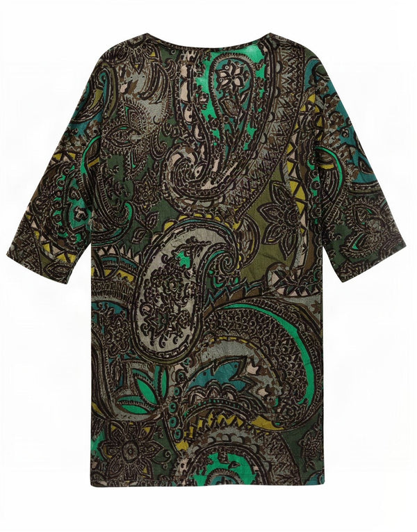 Eleonora Amadei Womens 3/4 Sleeve Shift Dress UK 14 Large Green Paisley