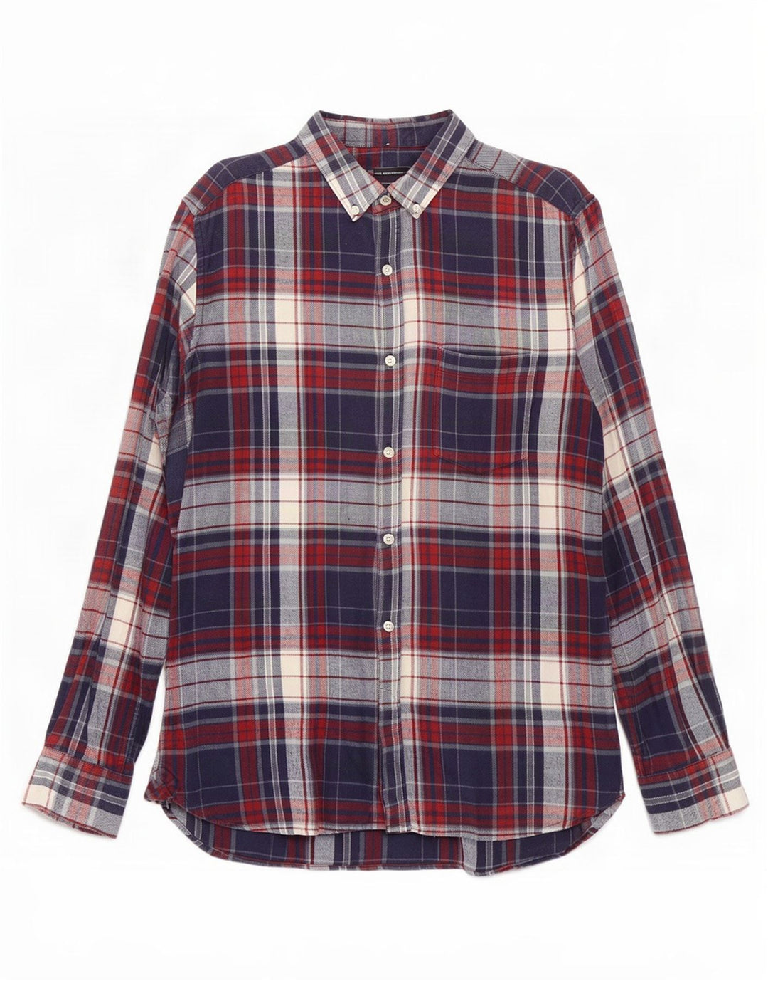 French Connection Mens Flannel Shirt Medium Navy Blue Plaid Cotton