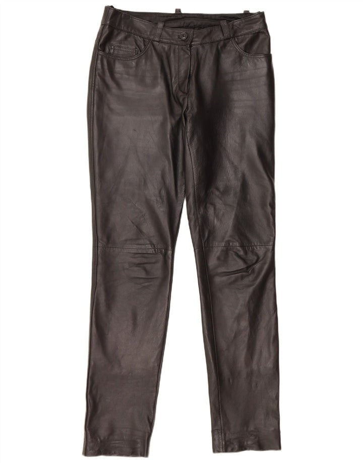 HEINE Womens Slim Leather Trousers UK 12 Medium W30 L31 Black Leather