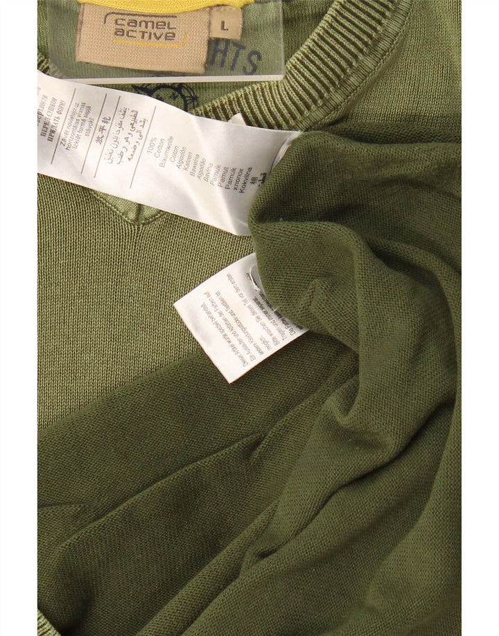 CAMEL ACTIVE Mens V-Neck Jumper Sweater Large Khaki Cotton