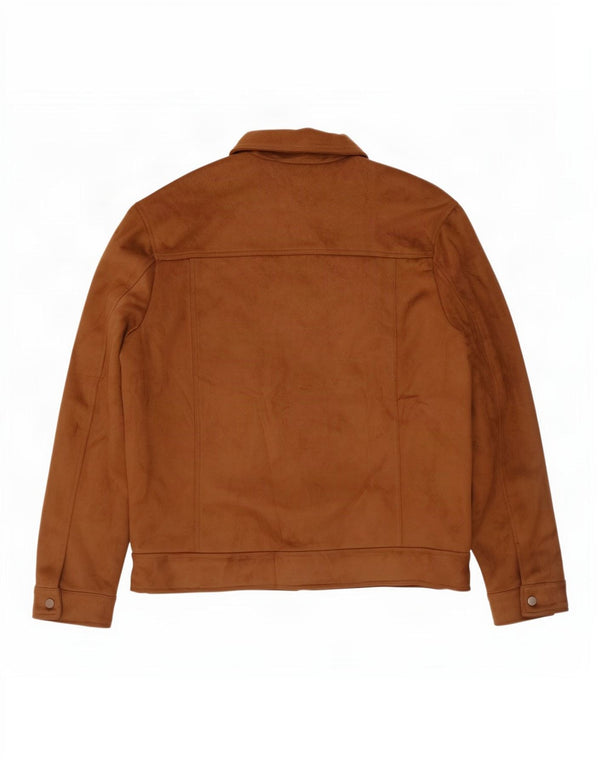 Zara Mens Faux Suede Bomber Jacket UK 42 XL Beige Polyester