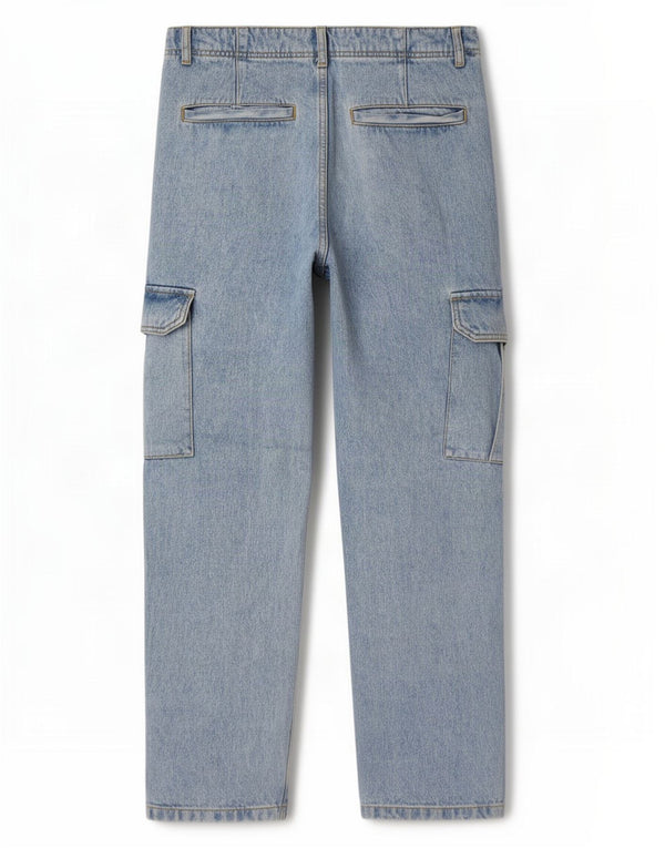 Zara Mens Cargo High Waist Jeans EU 40 Medium W31 L29 Blue Cotton