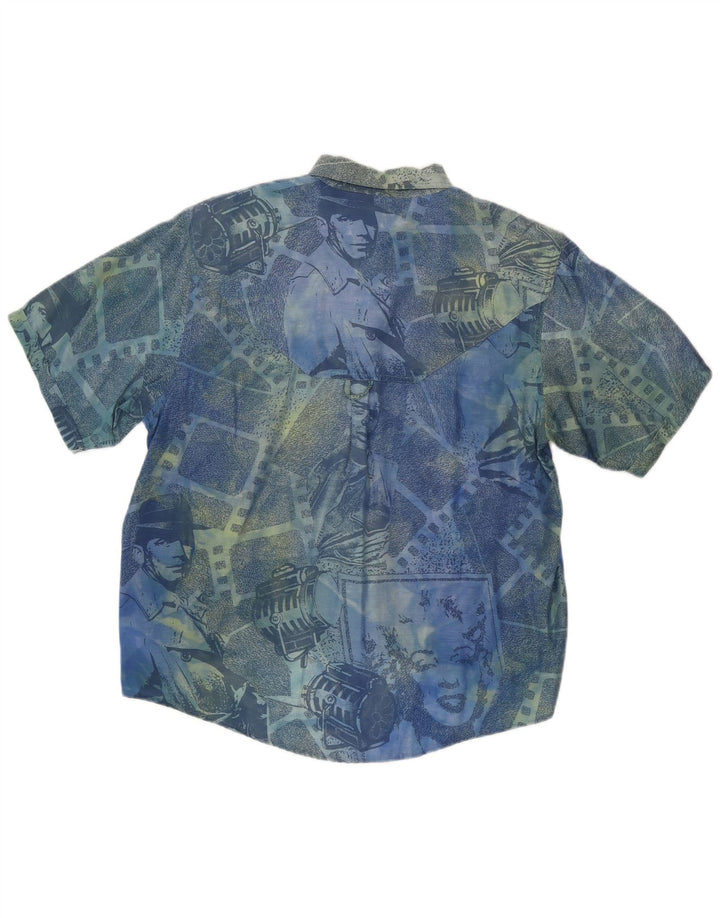 Passport Mens Short Sleeve Shirt Small Blue Geometric Viscose