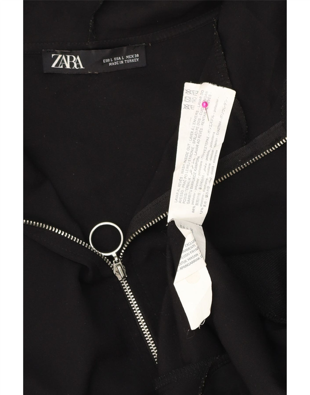 ZARA Womens Oversized Zip Hoodie Sweater UK 16 Large Black Polyester