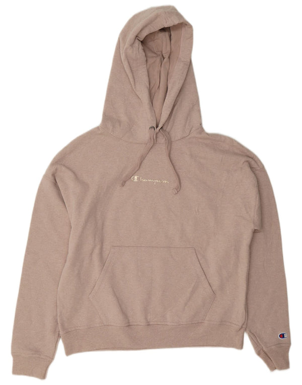 Champion Womens Oversized Hoodie Jumper UK 10 Small Pink Flecked Cotton
