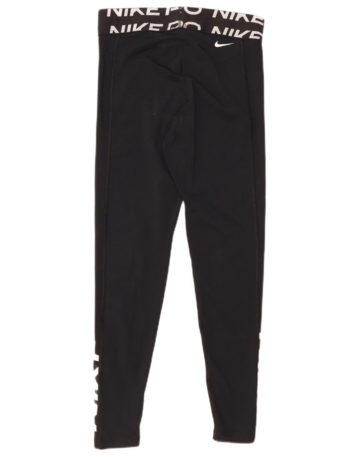 NIKE Womens Dri Fit Graphic Leggings UK 12 Medium  Black Polyester