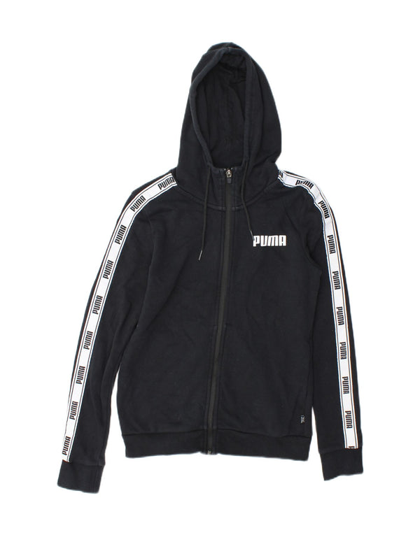 Puma Womens Graphic Zip Hoodie Sweater UK 6 XS Navy Blue Colourblock