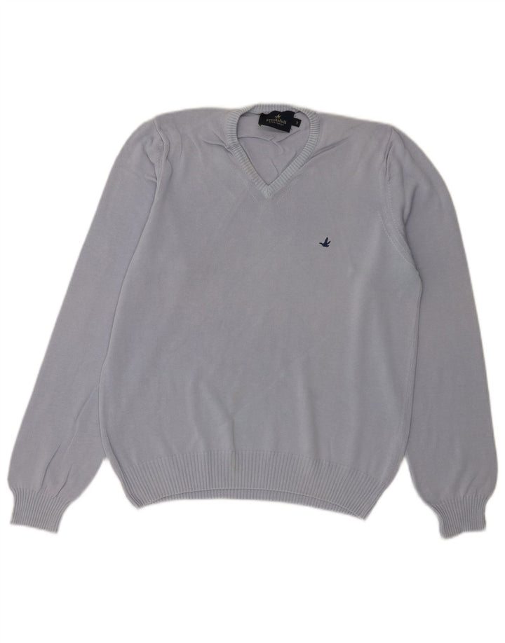 Brooksfield Womens V-Neck Jumper Sweater IT 48 XL Blue Cotton