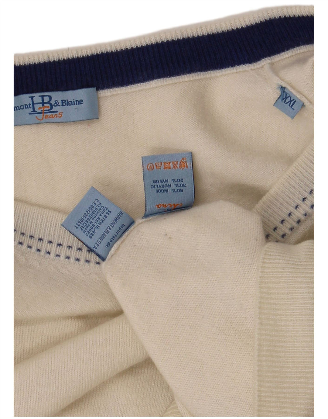 HARMONT & BLAINE Mens V-Neck Jumper Sweater 2XL White Wool