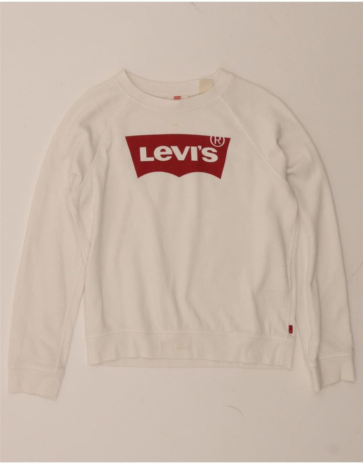LEVI'S Womens Oversized Graphic Sweatshirt Jumper UK 10 Small White Cotton Vintage Levi's and Second-Hand Levi's from Messina Hembry 