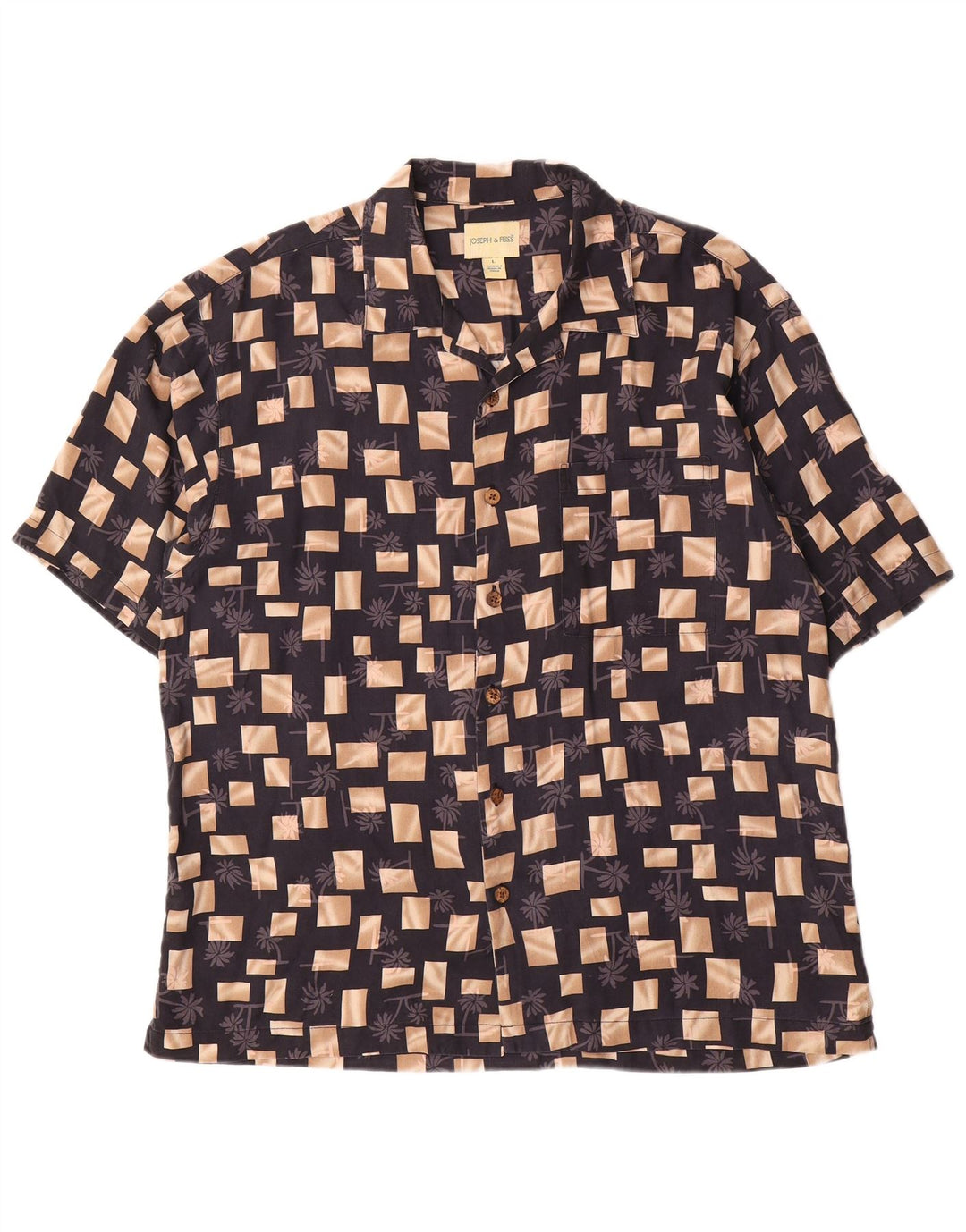 Joseph & Feiss Mens Short Sleeve Shirt Large Black Geometric Silk