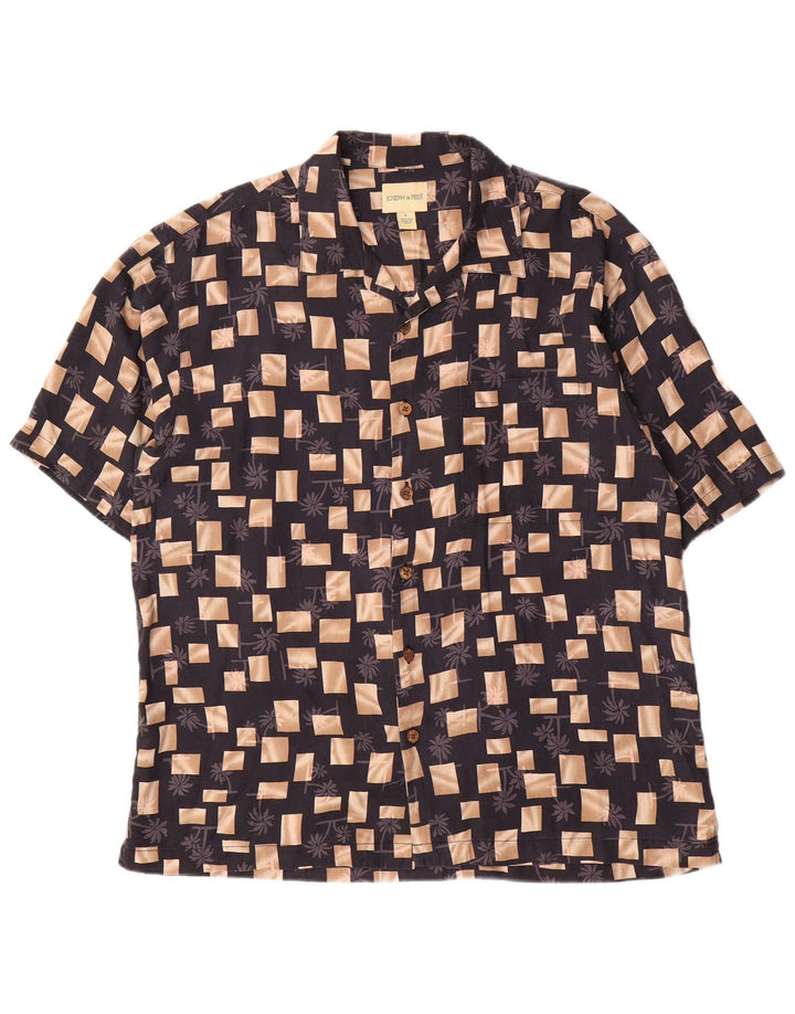 Joseph & Feiss Mens Short Sleeve Shirt Large Black Geometric Silk