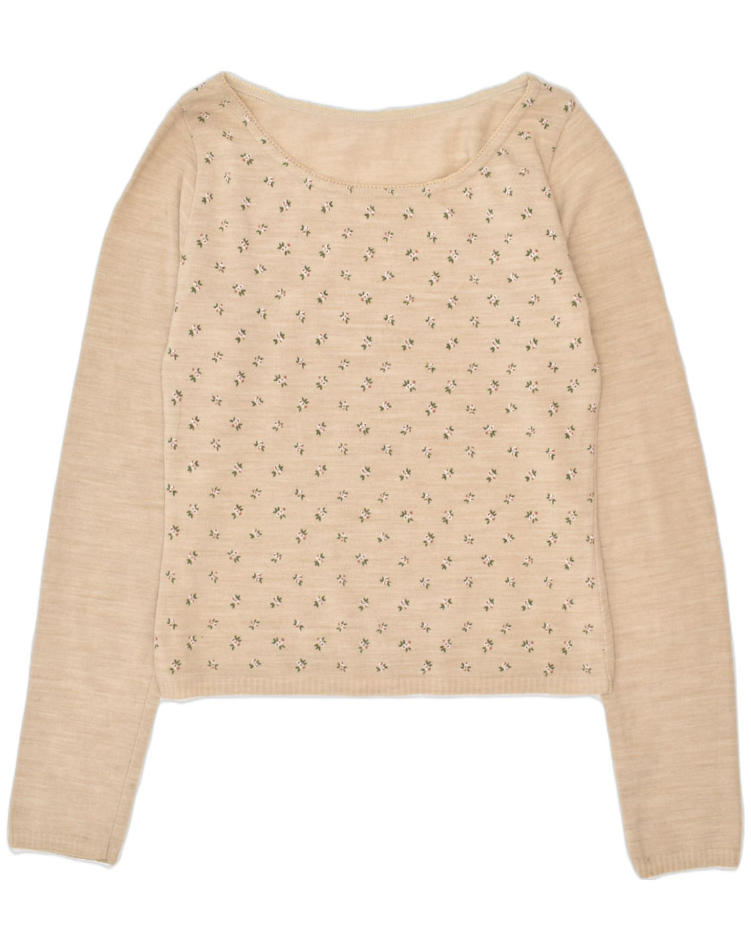 VINTAGE Womens Boat Neck Jumper Sweater UK 10 Small Beige Floral | Vintage | Thrift | Second-Hand | Used Clothing | Messina Hembry 