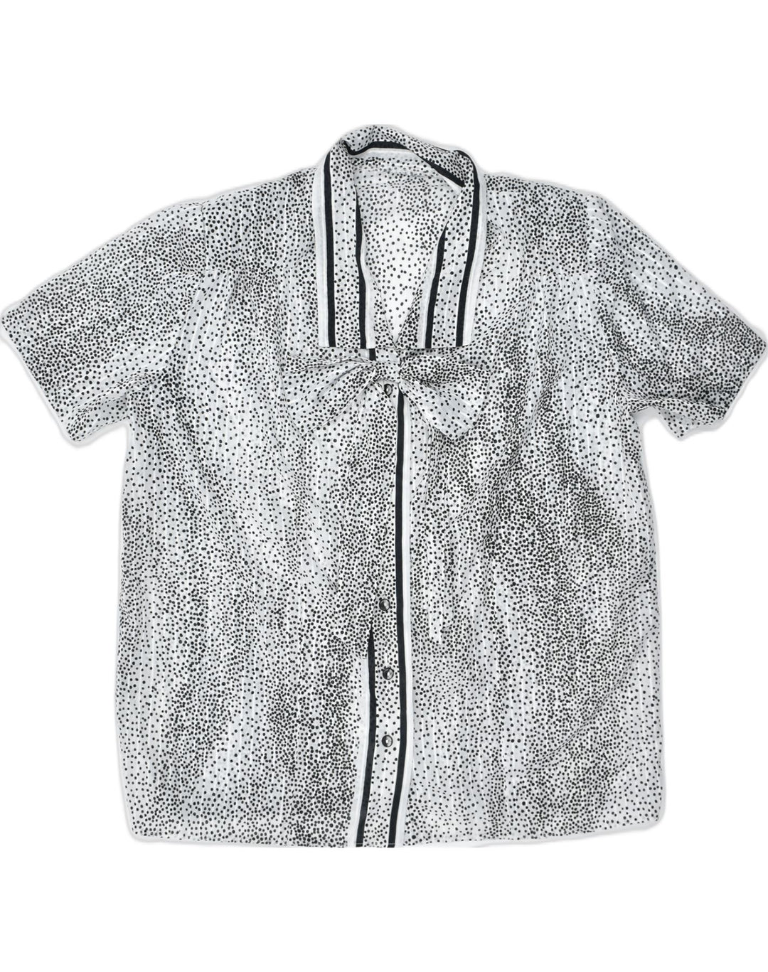 VINTAGE Womens Front Tie Short Sleeve Shirt Blouse UK 18 XL White Spotted | Vintage | Thrift | Second-Hand | Used Clothing | Messina Hembry 